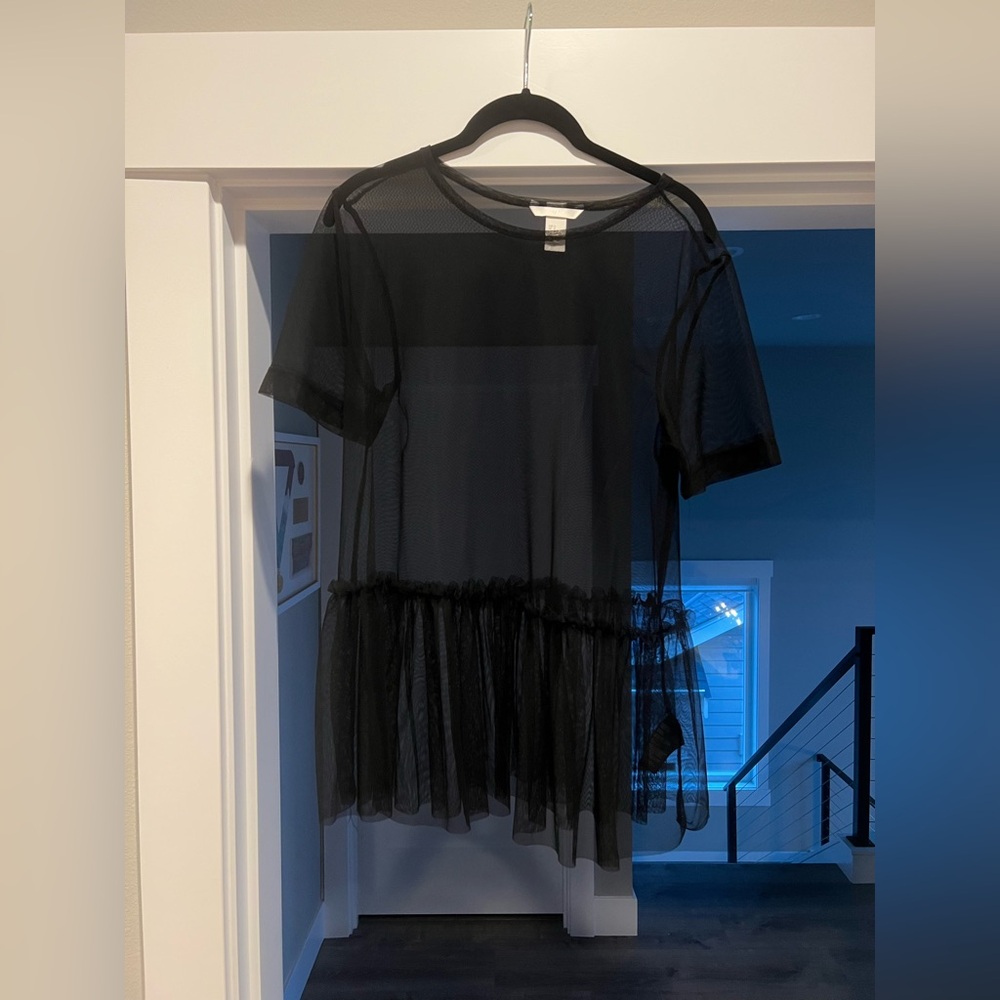 H&M Black Mesh Shirt with Ruffle Details | Size Small